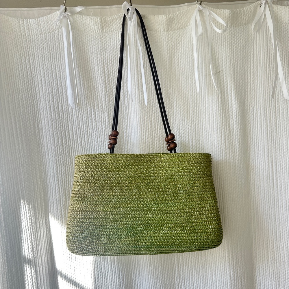 Elegant Green Woven Tote Bag